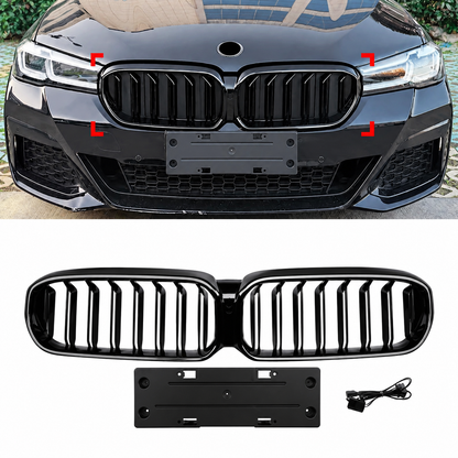 BMW 5 Series G30 (2021+) Front Grille with LED Lamp & License Plate | Gloss Black ABS | Plug & Play