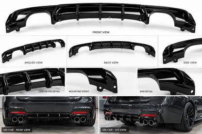 BMW 3 Series F30/F35 (2012-2018) Rear Lip/ Diffuser  | For Left & Right Dual Exhaut pipes | Gloss Black ABS | Bolt-On