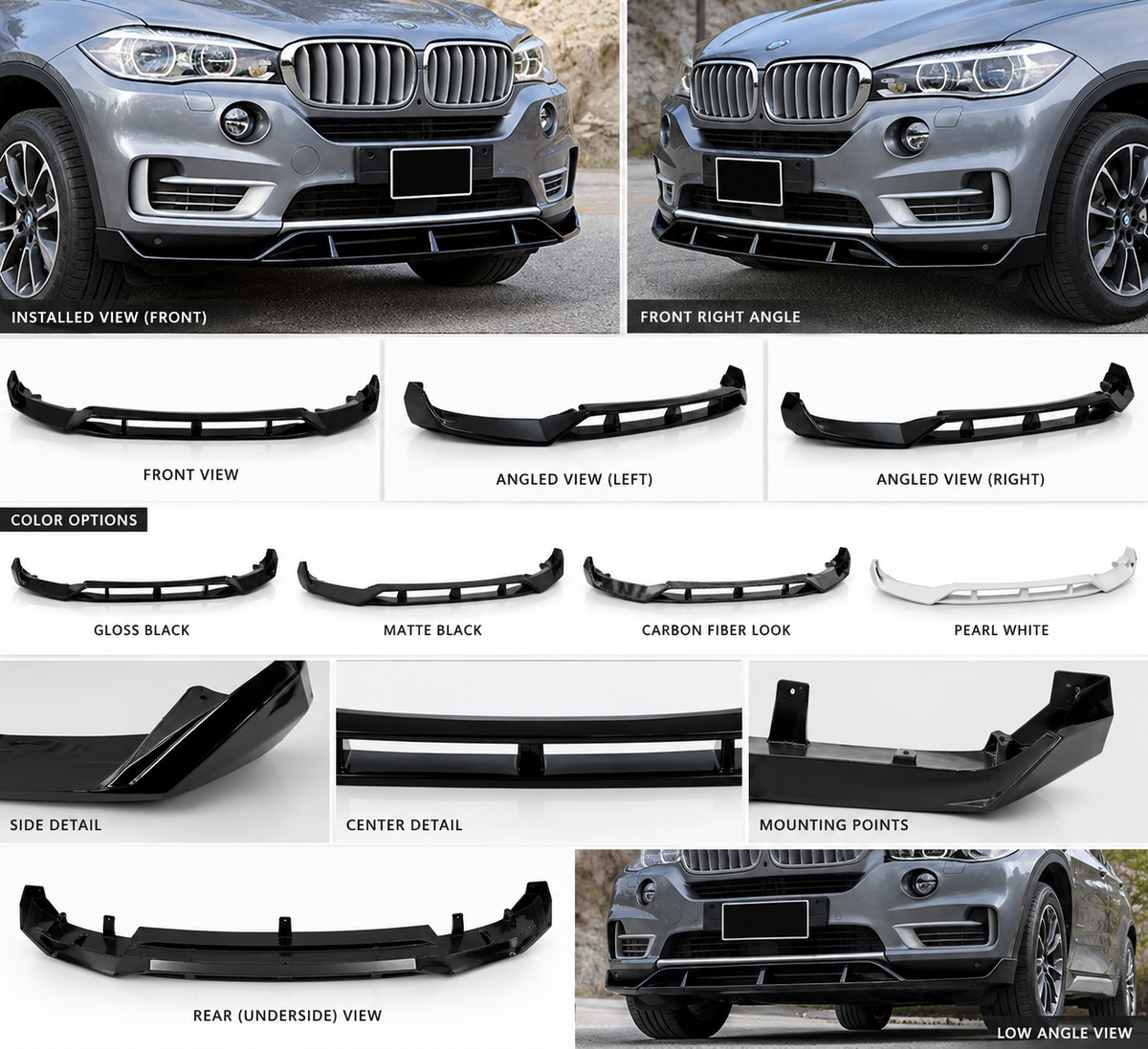 BMW X5 F15 (2014-2018) Front Lip  | Two-Piece | Gloss Black ABS | Adhesive