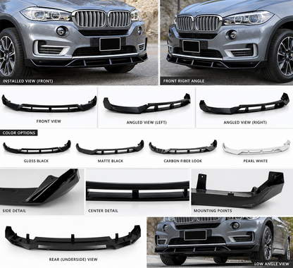 BMW X5 F15 (2014-2018) Front Lip  | Two-Piece | Gloss Black ABS | Adhesive