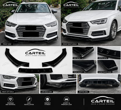 Audi A4 B9 S-Line / S4 Front Lip (2015-2019)| Gloss Black ABS | Adhesive Installation