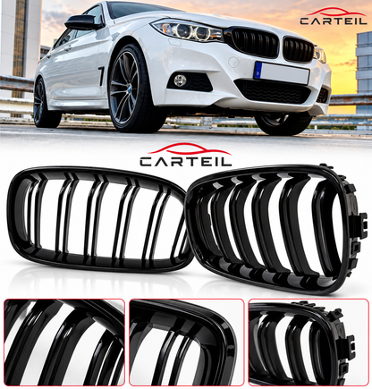 BMW 3-Series GT F34 Double Slat Front Grill (2013-2020)| Gloss Black ABS | Adhesive