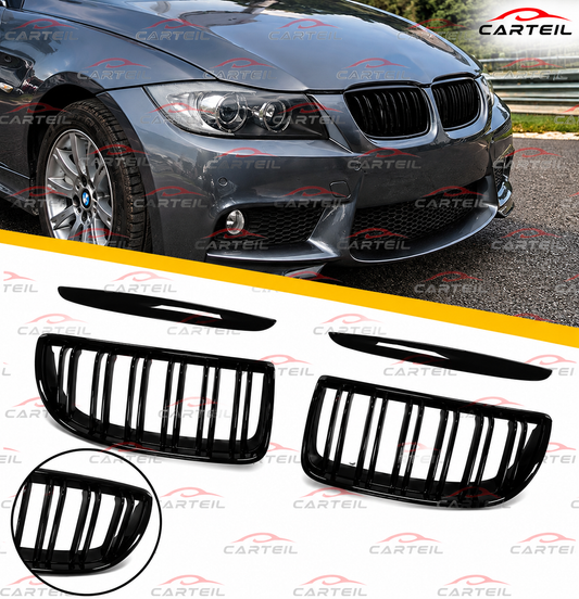 BMW 3-Series E90 Front Grille (2005-2007) | Gloss Black ABS | Adhesive