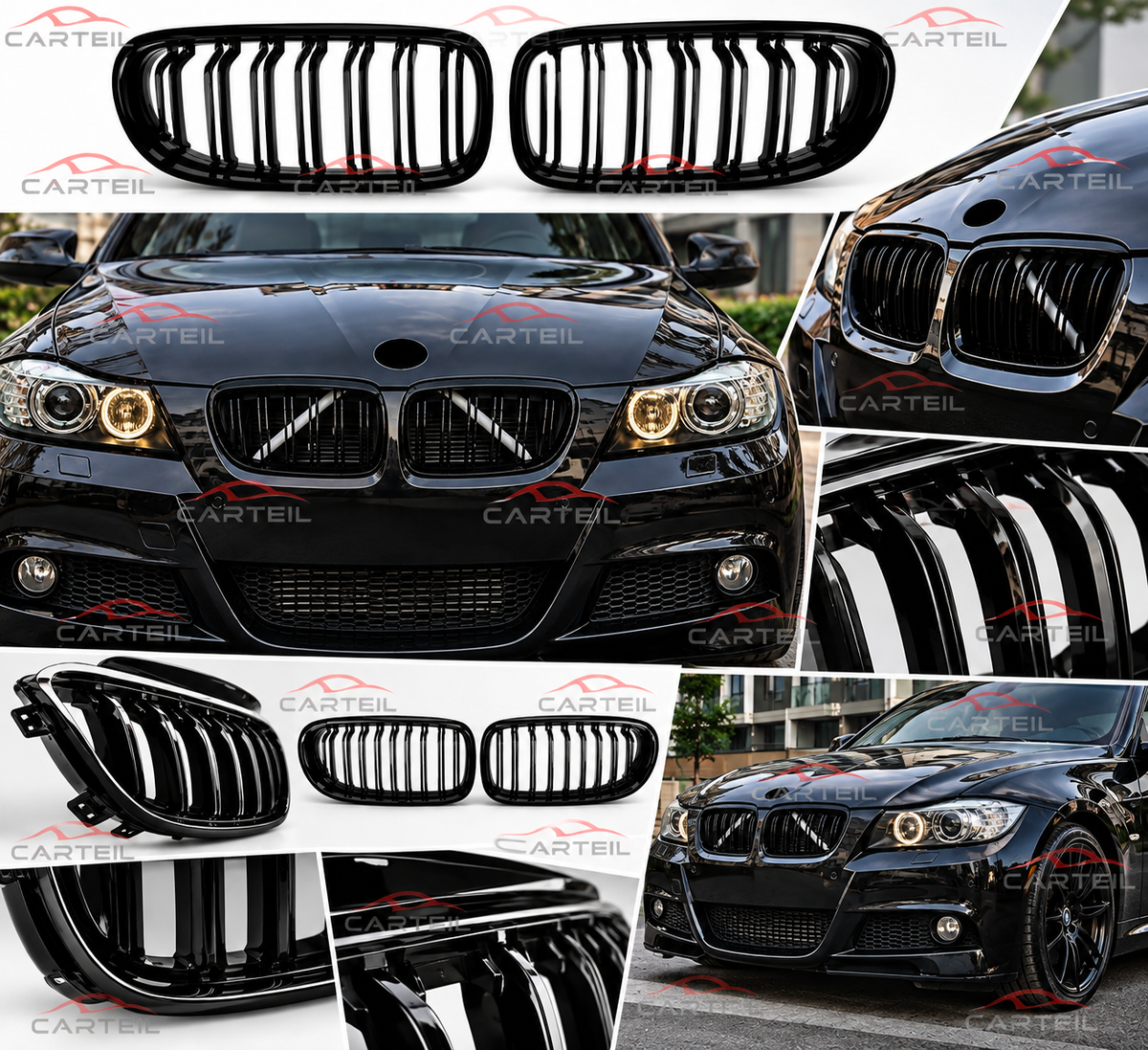 BMW 3-Series E90 Front Grille (2009-2012)| Gloss Black ABS | Adhesive