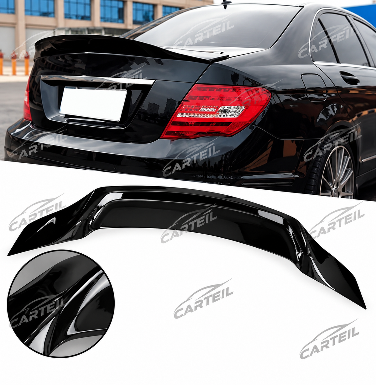 Mercedes-Benz C-Class W204 R Style Rear Spoiler (2007-2013) | Gloss Black ABS | Adhesive