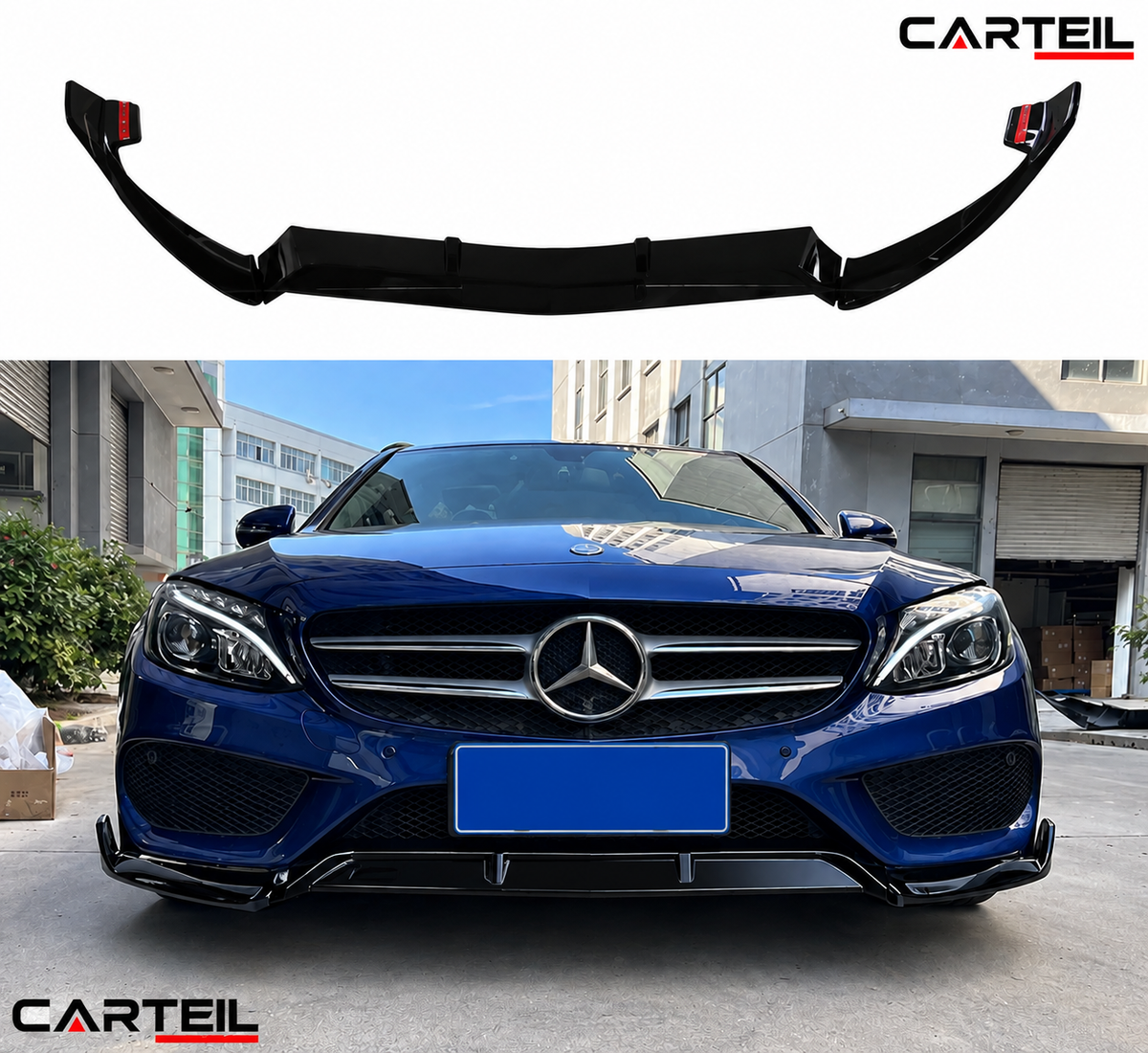 Mercedes-Benz C-Class W205 Front Lip (2015-2018)| Gloss Black ABS | Adhesive