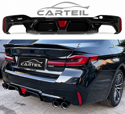BMW 5 Series G30/G31/G38 M Sport (2017-2022) Rear Lip with LED Lamp (DIFFUSER)| Gloss Black ABS | Plug & Play