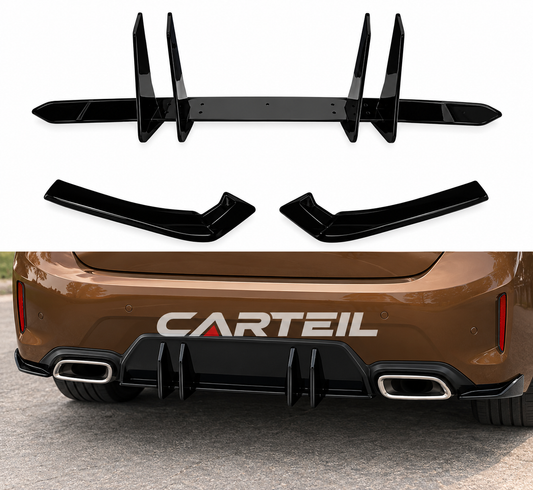 BMW 3 Series G20 M Sport (2023+) Rear Blade Diffuser & Rear Side Splitter | Gloss Black ABS | Adhesive