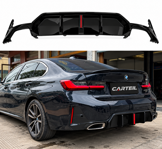 BMW 3 Series G20 M Sport (2023+) Rear Lip | Diffuser with Red LED | Gloss Black ABS | Plug & Play