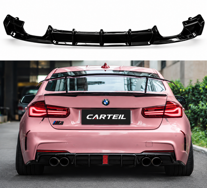 BMW 3 Series F30/F35 (2012-2018) Rear Lip/ Diffuser  | For Left & Right Dual Exhaut pipes | Gloss Black ABS | Bolt-On
