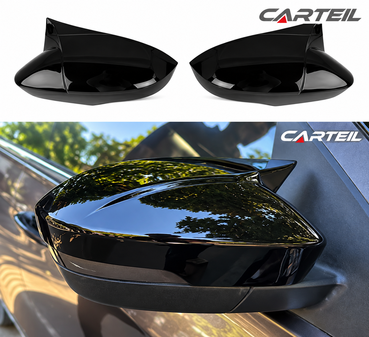 Tata Side Mirror Cover Cap Set | Nexon (2016+) | Tiago (2014+/2017+) | Zest (2021+) | Gloss Black ABS | Bolt-On