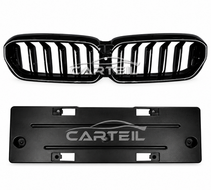 BMW 5 Series G30 (2021+) Front Grille with LED Lamp & License Plate | Gloss Black ABS | Plug & Play