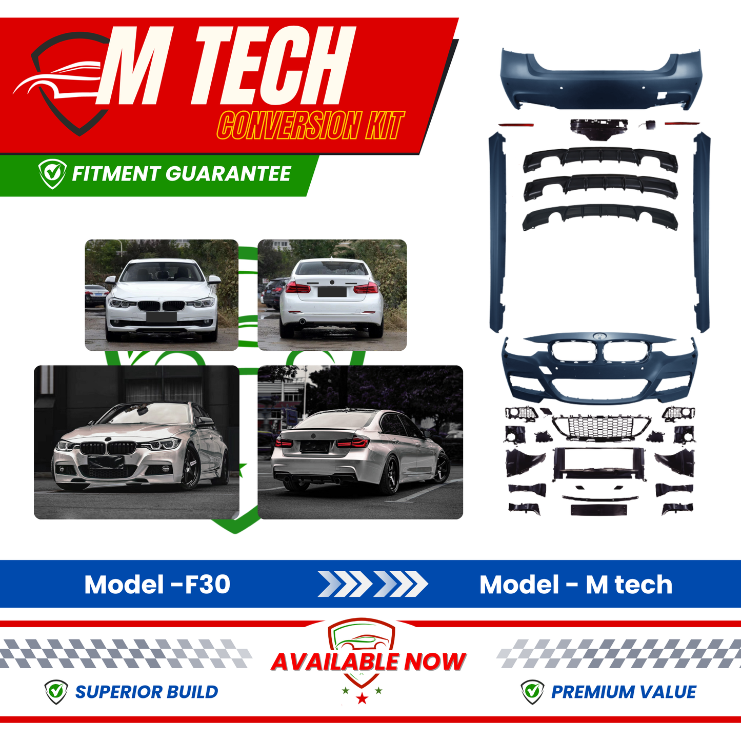 2013-2019 BMW 3 Series F30 M Sport Body Kit Glossy Black | Carteil
