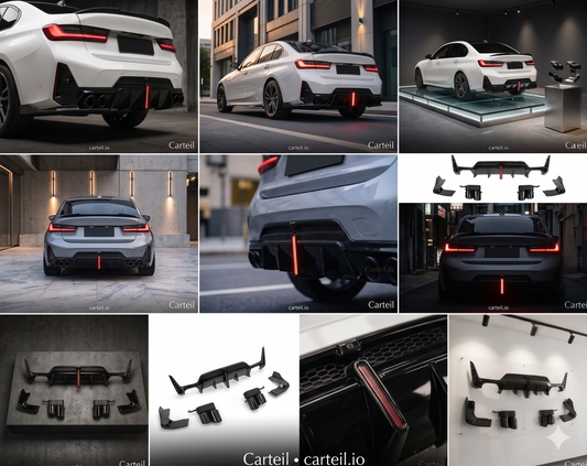 BMW G20 M-Spec Rear Diffuser LED Side Canards Glossy Black | Carteil