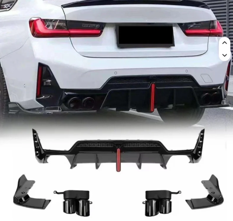 BMW G20 M-Spec Rear Diffuser LED Side Canards Glossy Black | Carteil