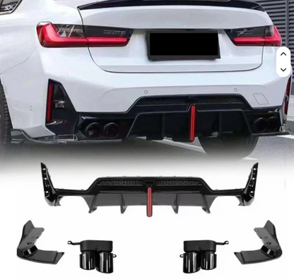 BMW G20 M-Spec Rear Diffuser LED Side Canards Glossy Black | Carteil