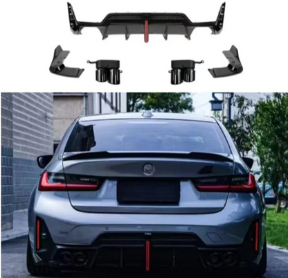 BMW G20 M-Spec Rear Diffuser LED Side Canards Glossy Black | Carteil