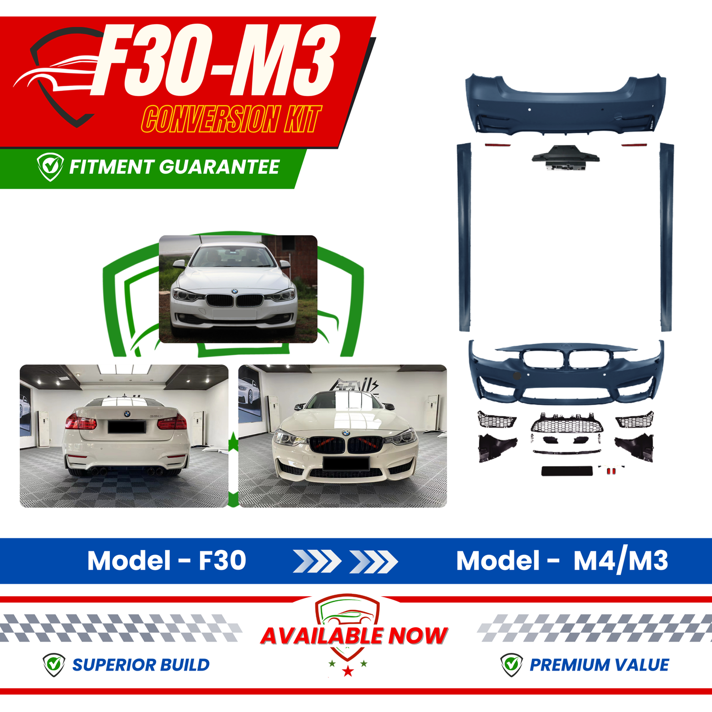 2013-2019 BMW 3 Series F30 M3 Style Body Kit | Carteil